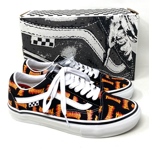 VANS x Thrasher Old Skool Skate Low Top Black Canvas Women Sneakers VN0005W0BML - Picture 2 of 11